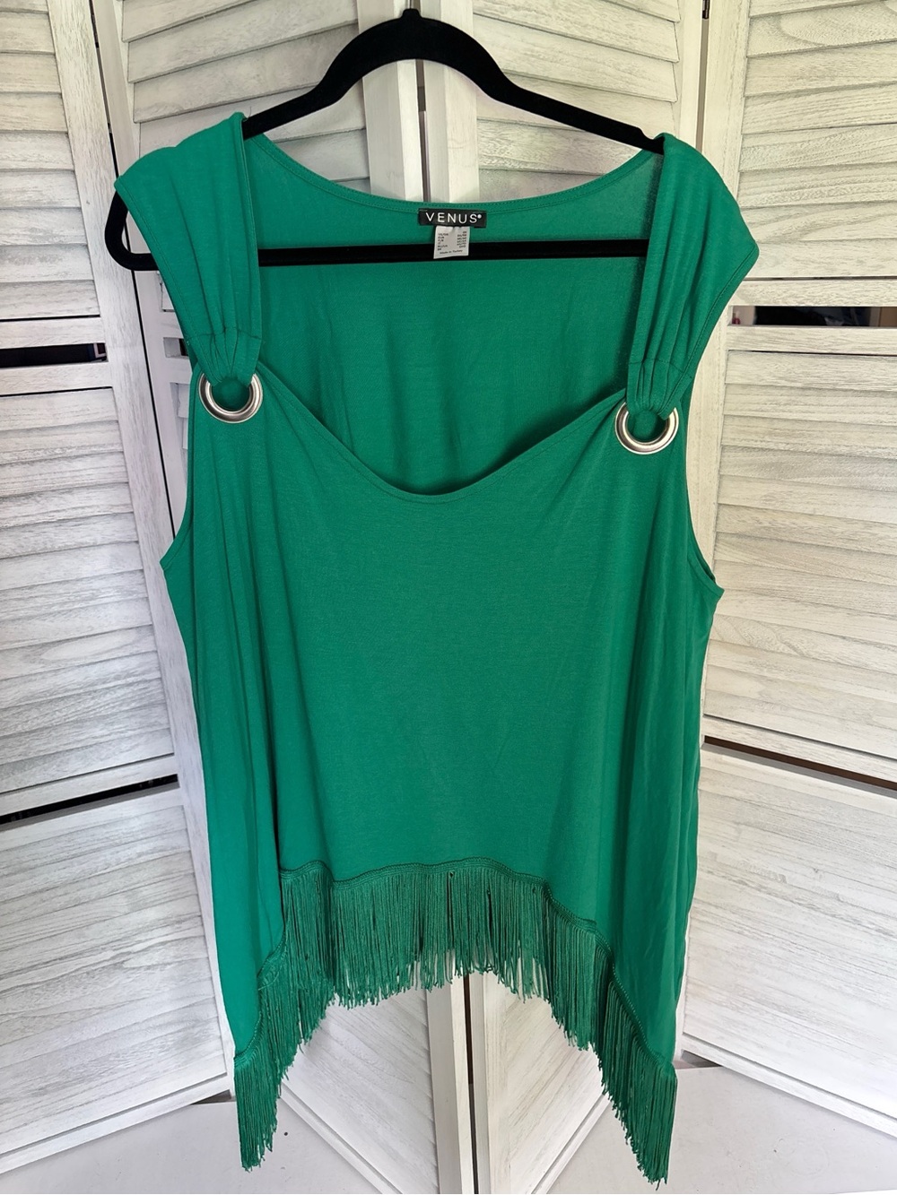 Venus Green Fringe Handkerchief Hem Tunic Top Plus Size 2X Boho